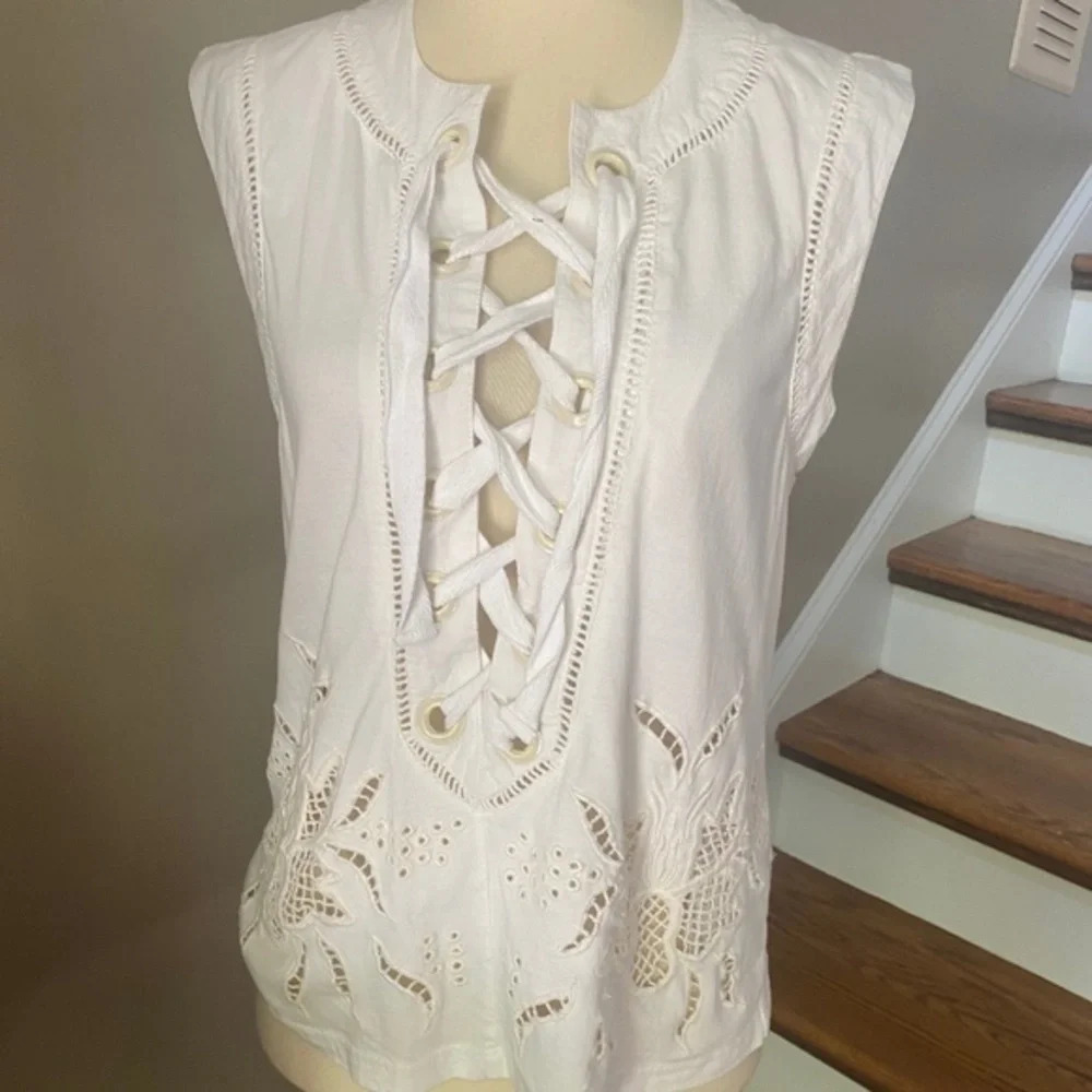Anthropologie Grommet Embroidered Sleeveless Top